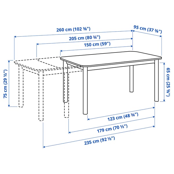 STRANDTORP / GRÖNSTA Table and 4 chairs with armrests, brown/white, 150/205/260 cm