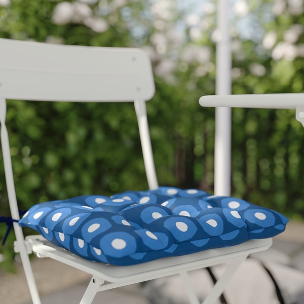 SUNDSÖ Table and 2 folding chairs, outdoor off-white/off-white Klösan dark blue, 65x65 cm
