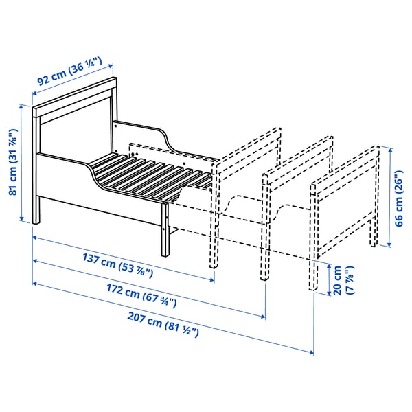 SUNDVIK Ext bed frame with slatted bed base, white, 80x200 cm