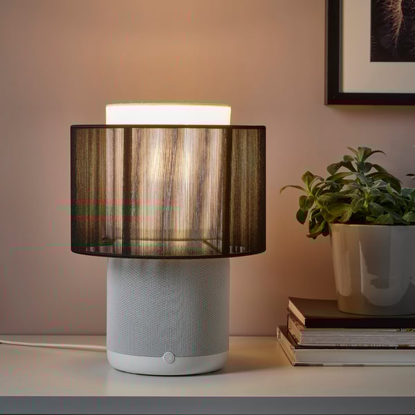 SYMFONISK Speaker lamp w Wi-Fi, textile shade, white/black