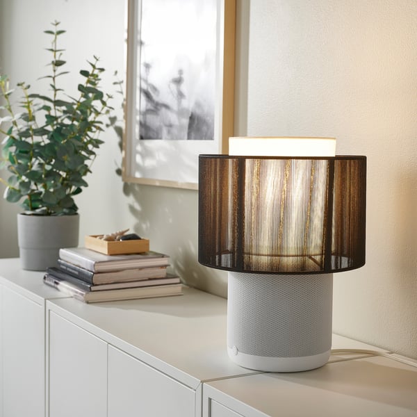 SYMFONISK Speaker lamp w Wi-Fi, textile shade, white/black