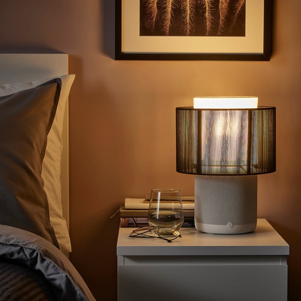 SYMFONISK Speaker lamp w Wi-Fi, textile shade, white/black