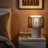 SYMFONISK Speaker lamp w Wi-Fi, textile shade, white/black