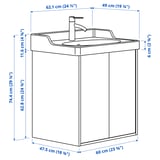 TÄNNFORSEN / RUTSJÖN Wash-stnd w doors/wash-basin/tap, light grey, 62x49x74 cm
