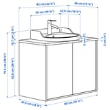 TÄNNFORSEN / RUTSJÖN Wash-stnd w doors/wash-basin/tap, white/black marble effect, 82x49x76 cm