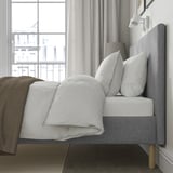 TÄRNKULLEN Upholstered bed frame, Tibbleby beige/grey/Lindbåden, 180x200 cm