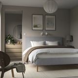 TÄRNKULLEN Upholstered bed frame, Tibbleby beige/grey/Luröy, 160x200 cm