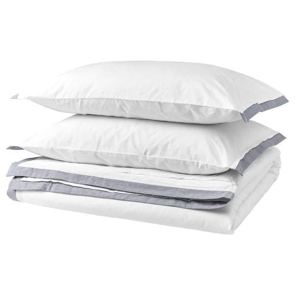 TÅTELSMYGARE Duvet cover and 2 pillowcases, white/blue, 240x220/50x80 cm