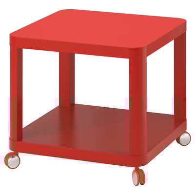 TINGBY Side table on castors, red, 50x50 cm