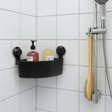 TISKEN Corner shelf unit with suction cup, black