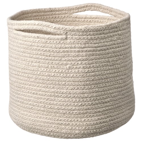 TJABBIG natural jute basket, cylindrical, tightly woven, with sturdy handles, for storage.