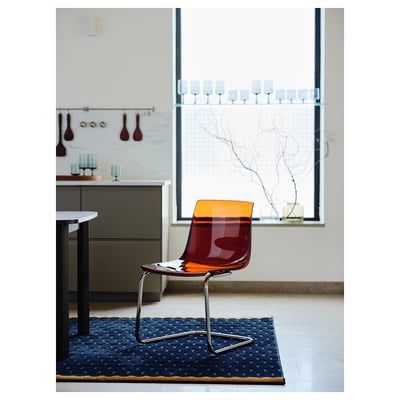 TOBIAS Chair, brown-red/chrome-plated