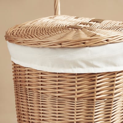 TOLKNING Laundry basket with wheels, handmade Willow, 31 l