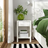 TONSTAD Bedroom furniture, set of 3, incl bed storage/off-white, 180x200 cm