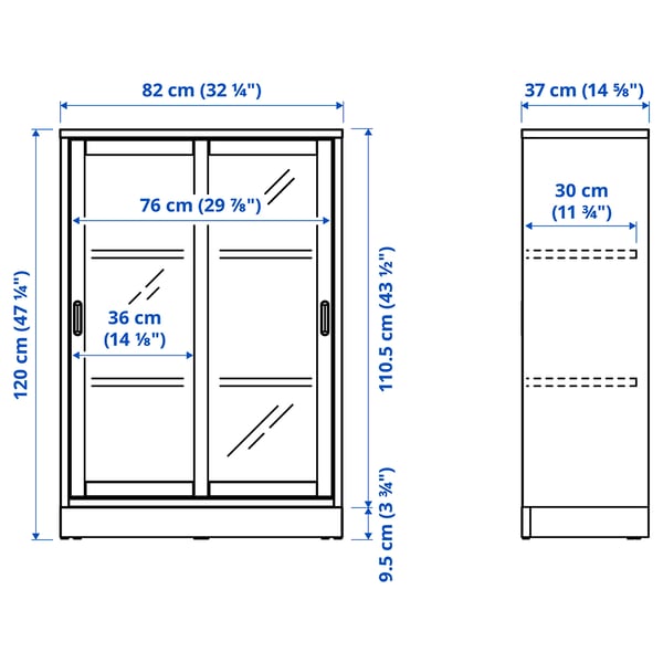 TONSTAD Cabinet with sliding glass doors, brown stained oak veneer, 82x37x120 cm