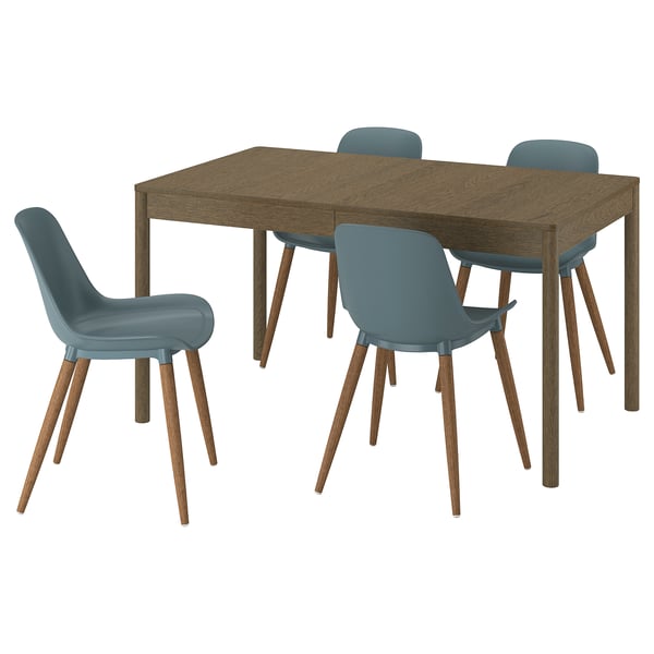 TONSTAD / GRÖNSTA Table and 4 chairs, brown oak veneer/grey-turquoise, 140/196x85 cm