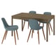 TONSTAD / GRÖNSTA Table and 4 chairs, brown oak veneer/grey-turquoise, 140/196x85 cm