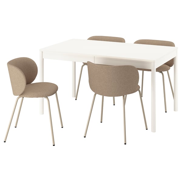 TONSTAD / KRYLBO Table and 4 chairs, off-white/Tonerud dark beige, 140/196x85 cm