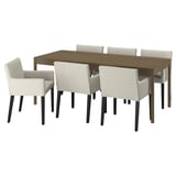 TONSTAD / MÅRENÄS Table and 6 chairs, brown oak veneer/Gunnared beige black, 200x85 cm