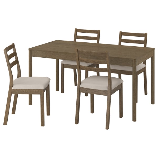 TONSTAD / TONSTAD Table and 4 chairs, brown oak veneer/brown oak effect Fridtuna light beige, 150x80 cm