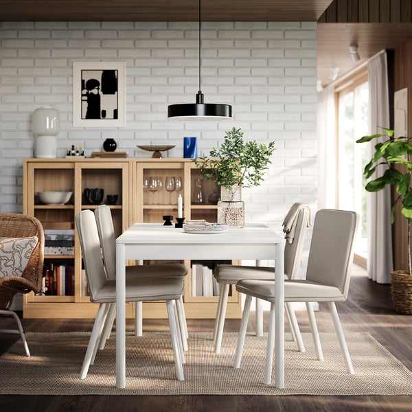 TONSTAD / TONSTAD Table and 4 chairs, off-white/Fridtuna light beige off-white, 140/196x85 cm