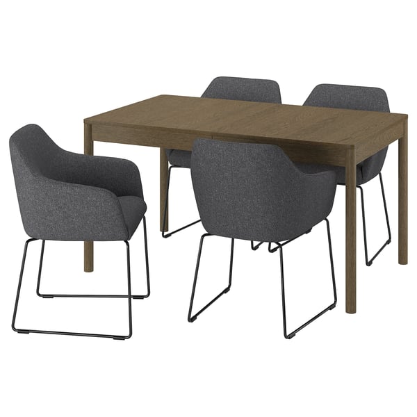 TONSTAD / TOSSBERG Table and 4 chairs, brown oak veneer/Gunnared dark grey black, 140/196x85 cm