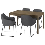 TONSTAD / TOSSBERG Table and 4 chairs, brown oak veneer/Gunnared dark grey black, 140/196x85 cm