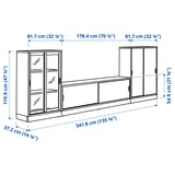 TONSTAD TV/storage comb with sliding doors, brown stained oak veneer/clear glass, 342x37x120 cm