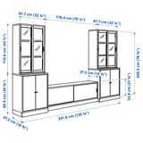 TONSTAD TV storage combination, brown stained oak veneer/clear glass, 342x47x201 cm