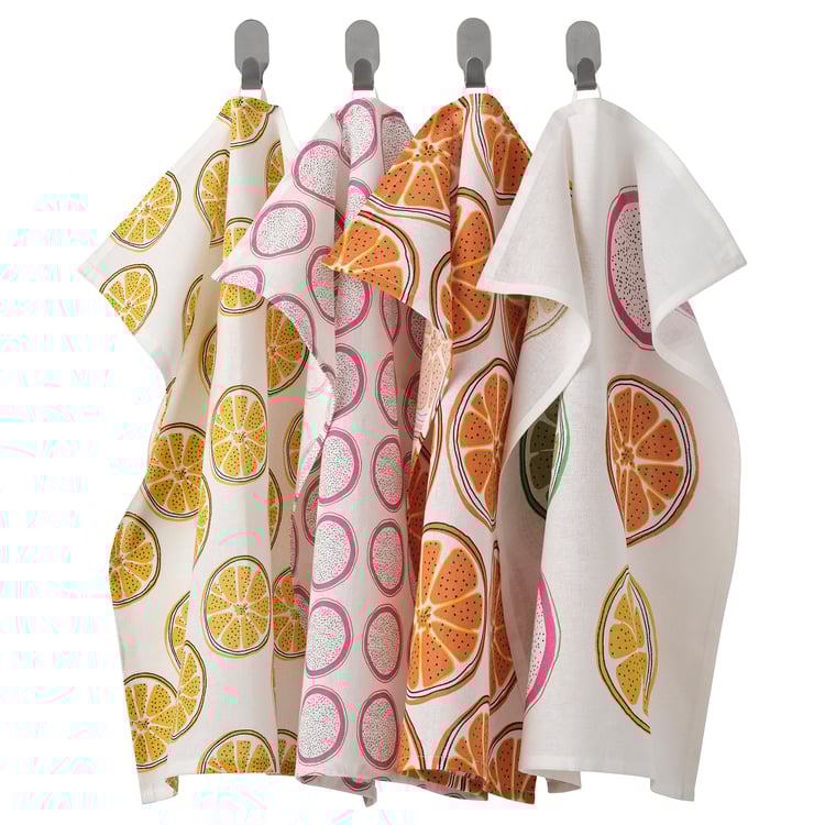 TORVFLY tea towel, patterned/orange, 45x60 cm IKEA