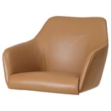 TOSSBERG: brown leather chair, modern design, sleek shape, comfortable seat.