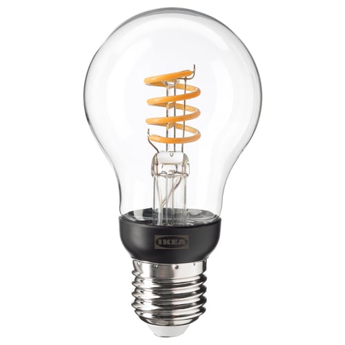 TRÅDFRI bulb, clear glass, spiral filament, dimmable, wireless, ikea base.