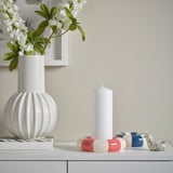 TRÄDSTAM Pillar candle holder, dark pink/white, 4 cm