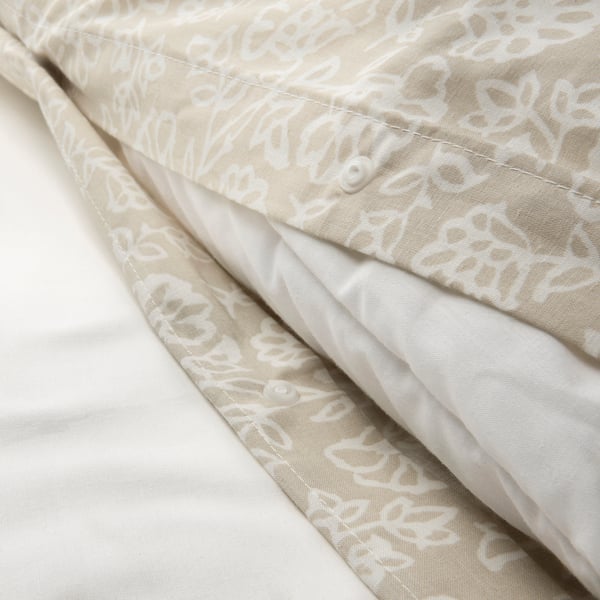 TRINDSTARR Duvet cover and 2 pillowcases, beige/white, 240x220/50x80 cm
