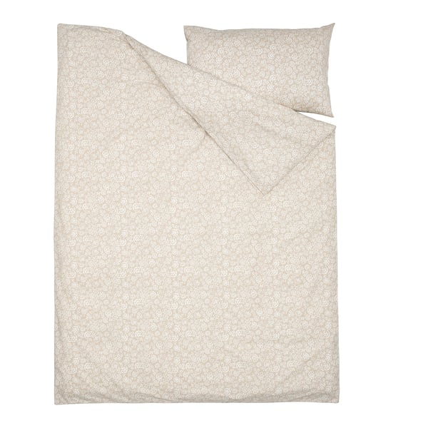 TRINDSTARR Duvet cover and pillowcase, beige/white, 150x200/50x80 cm