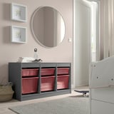 TROFAST Storage combination with boxes, grey/light red, 99x44x56 cm