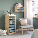 TROFAST Storage combination with boxes, light white stained pine green-grey/grey-blue, 44x30x91 cm