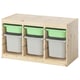 TROFAST Storage combination with boxes, light white stained pine light green/grey, 93x44x52 cm