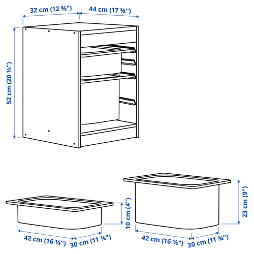 Illustration with measurements for the product: TROFAST.
