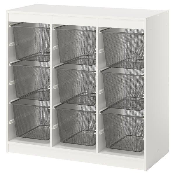 TROFAST Storage combination with boxes, room divider/white dark grey, 99x44x94 cm