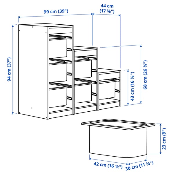 TROFAST Storage combination with boxes, white grey/red, 99x44x94 cm