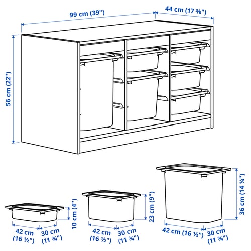 Illustration with measurements for the product: TROFAST.