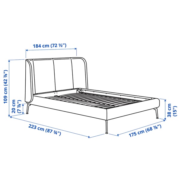 TUFJORD Upholstered bed frame, Tallmyra white/black, 160x200 cm
