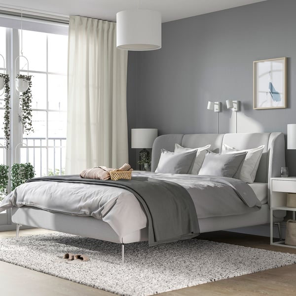 TUFJORD Upholstered bed frame, Tallmyra white/black, 160x200 cm
