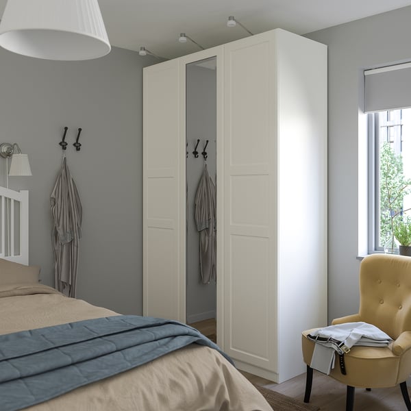 TYSSEDAL Door with hinges, white/mirror glass, 50x229 cm