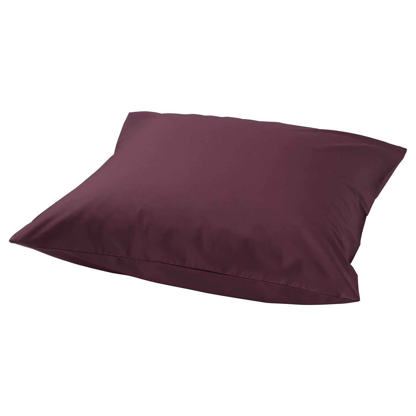 Depicts a single maroon ULLVIDE pillowcase made from a soft cotton and lyocell blend. It has a crisp, matte texture and rectangular shape.