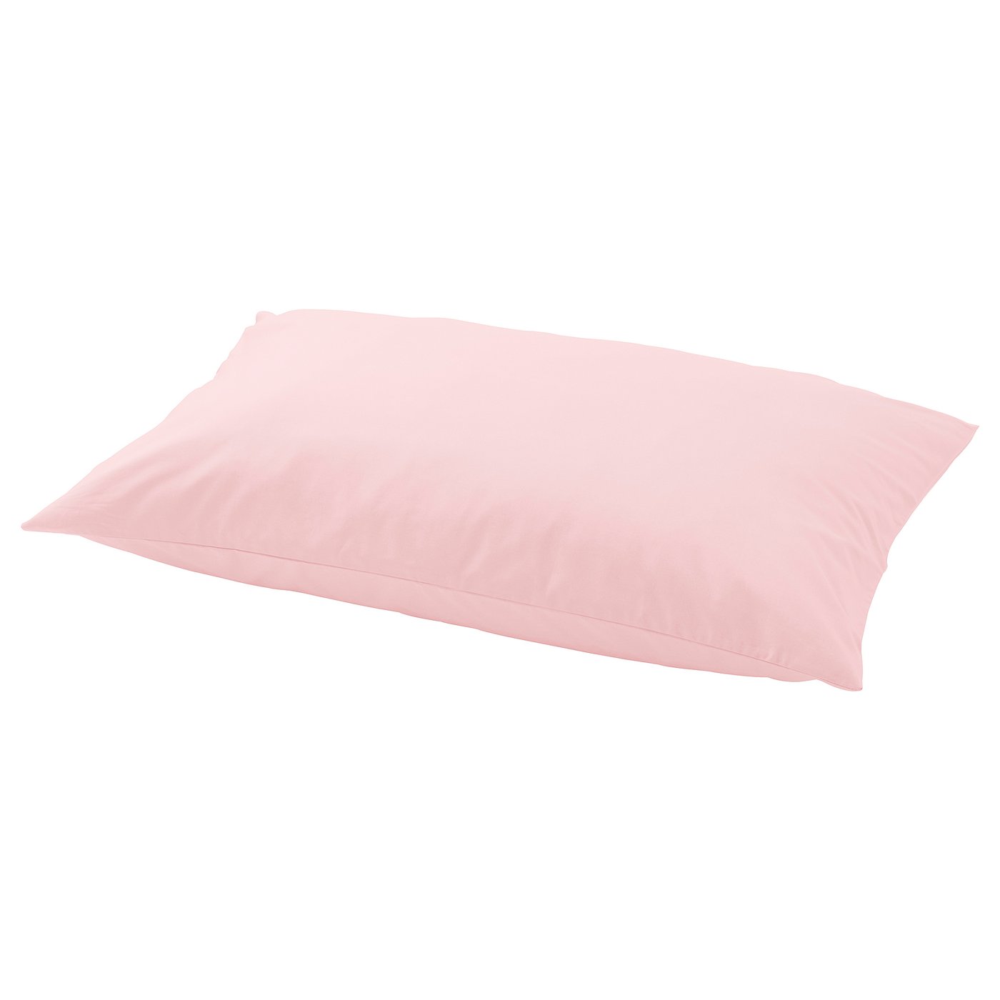 A light pink rectangular pillowcase with a smooth, crisp texture, featuring a simple, unadorned design.