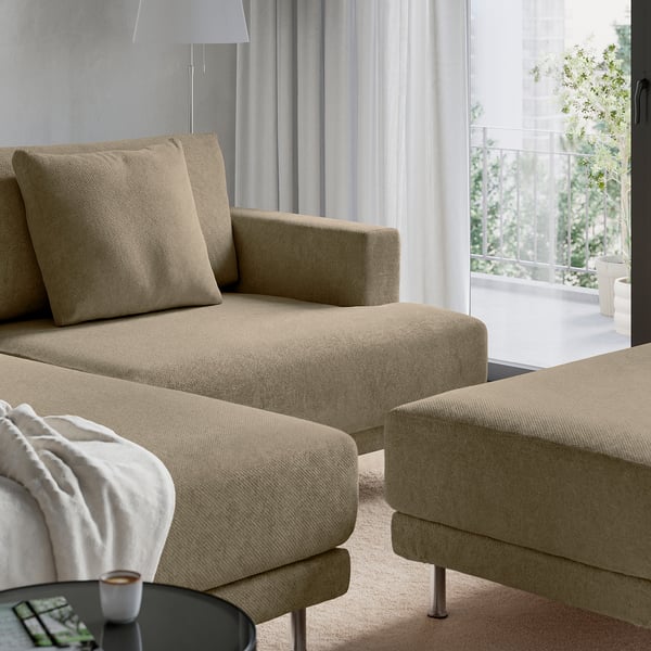 UPPÅKRA 3-seat modular sofa, with chaise longue, left with footstool/Johanneshov brown-beige