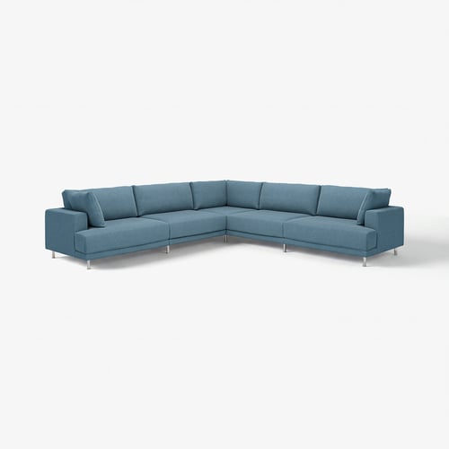Modern blue u-shape sectional sofa with sleek design and metal legs.