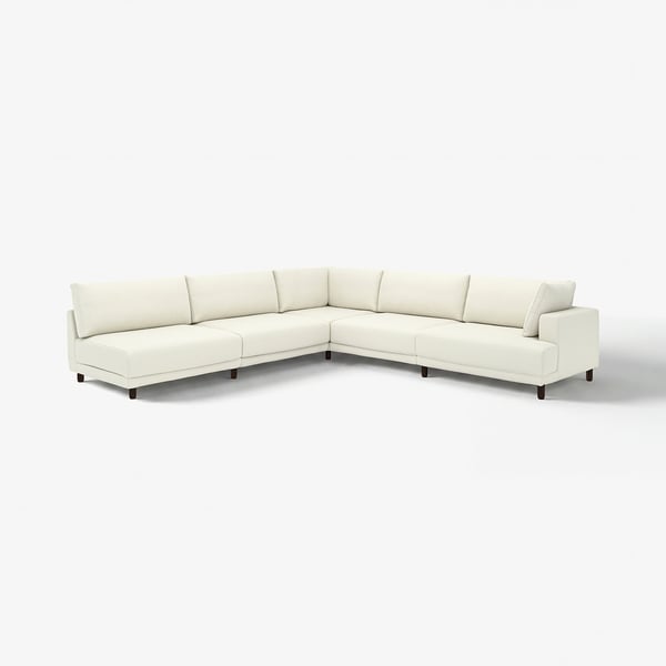 Modern white l-shaped UPPÅKRA sectional sofa with deep cushions and wooden legs.